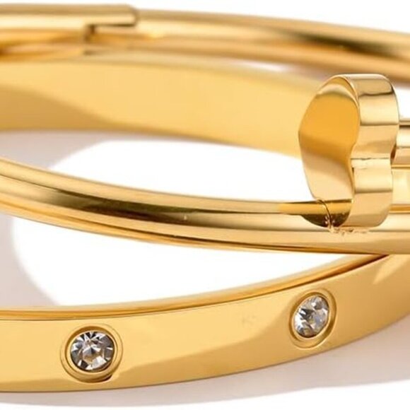 Stainless Steel Love Bangle Set Gold Plated Stackable Jewelry For Women - Picture 5 of 7